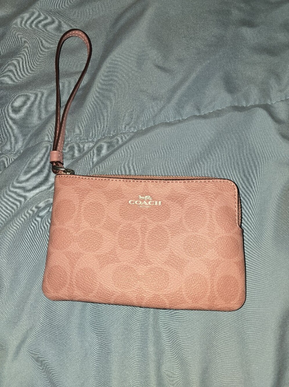 COACH Pink Signature Zip Wristlet with Strap
